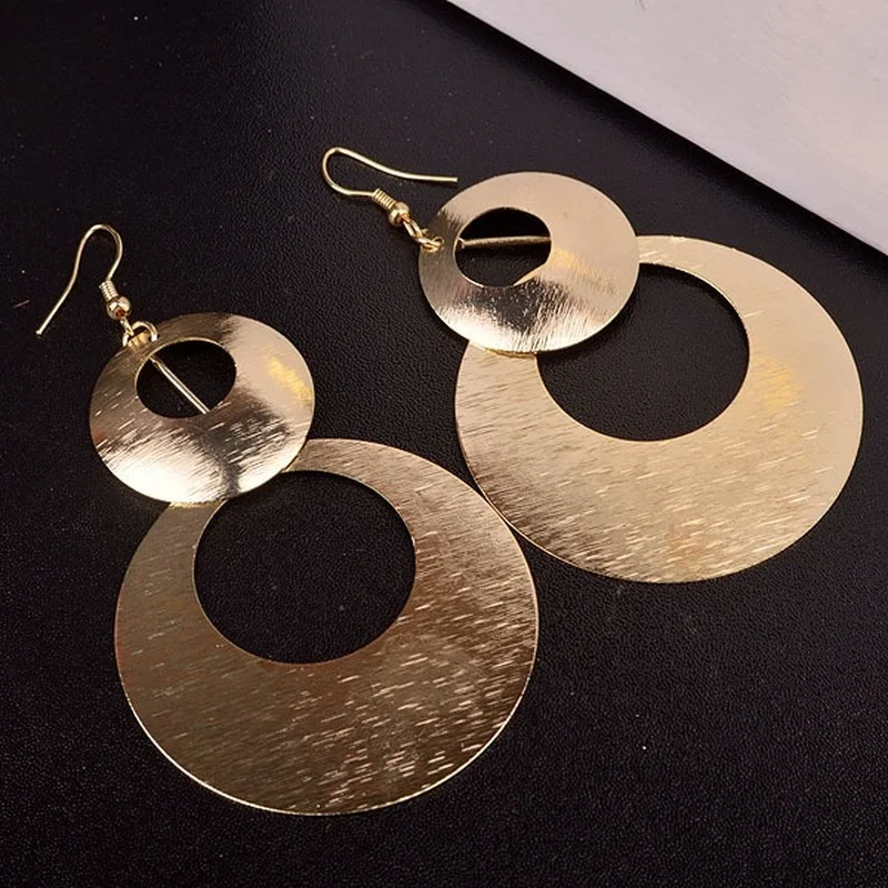 

New Design Hyperbole Large Double Circle Clip on Earrings Non Piercing for Women Party Wedding Elegant Accessories