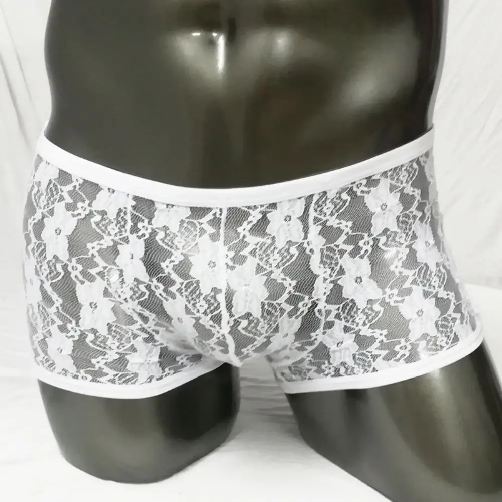 

Low-waist Male Flat Corner Underpants Lace Mesh Transparent Men's Trunk Breathable Lace Rose Boxer Shorts Underwear