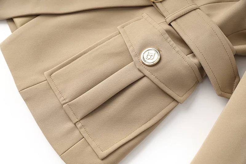 Женский винтажный блейзер с отложным воротником коричневый однотонный