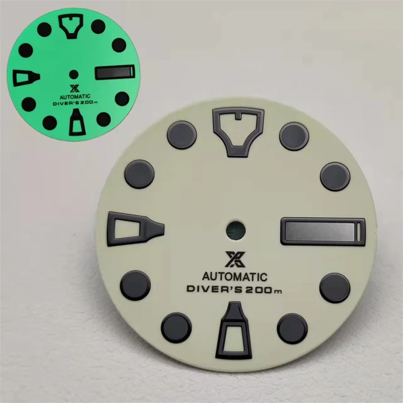 Licht Geel 28.5Mm NH35 Wijzerplaat Volledige C3 Groene Lichtgevende Wijzerplaat Voor SKX007 NH35 NH35A Automatische Beweging Met