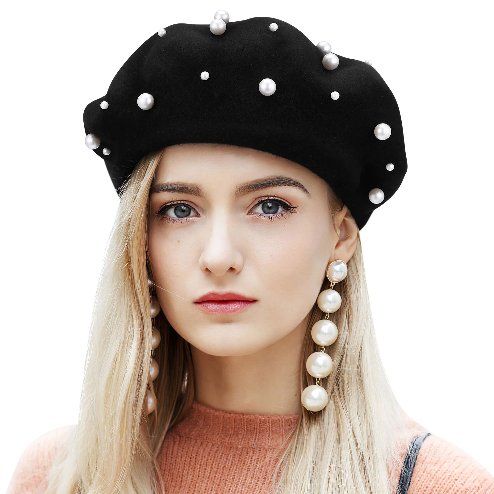Береты корейской версии для мужчин Miss Pearl белые стразы рабочий кашемир
