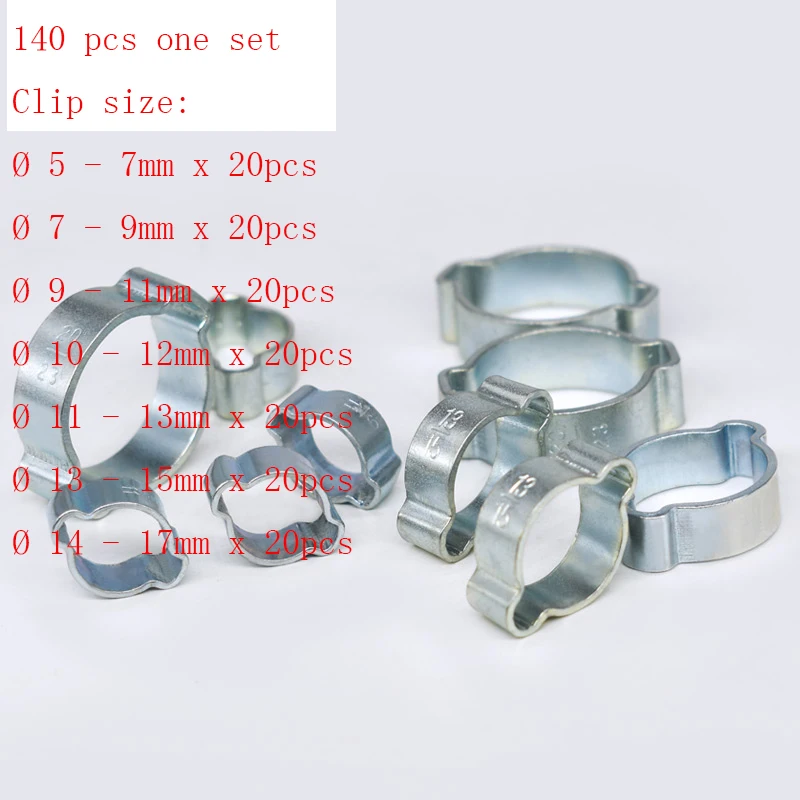 

Free shipping pipe clamp MTGATHER 140PCS Assorted Double Ear O Clips Steel Zinc Plated Hydraulic Hose Fuel Clamps New Arrival