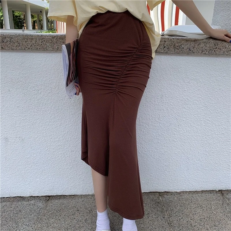 

Real Shot Half-length Skirt Female 2022 Summer and Autumn New High Waist Temperament Drape Irregular Design Sense Fishtail Skirt