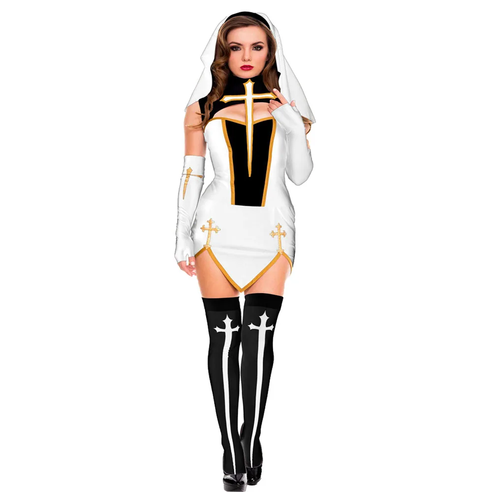 

Women Sexy Bad Habit Nun Costume Christian Missionary Fancy Dress