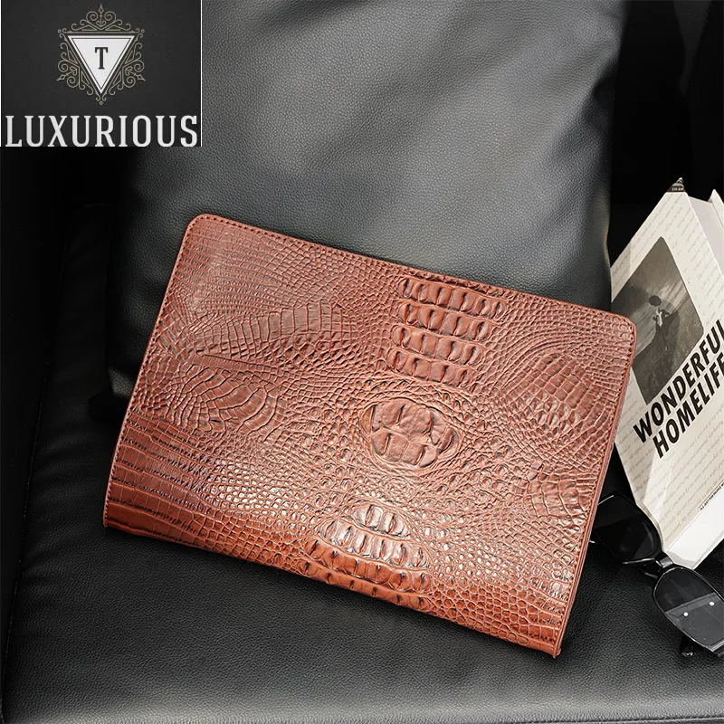 

Luxury Design Men's Fashion Business Men Women Clutches Crocodile PU Leather Handbags Envelope Clutch IPAD Bags