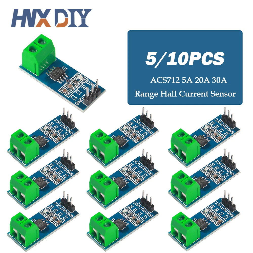 5/10Pcs ACS712 5A 20A 30A Range Hall Current Sensor Module ACS712 Sensors Module For Arduino DIY Electronic Kit