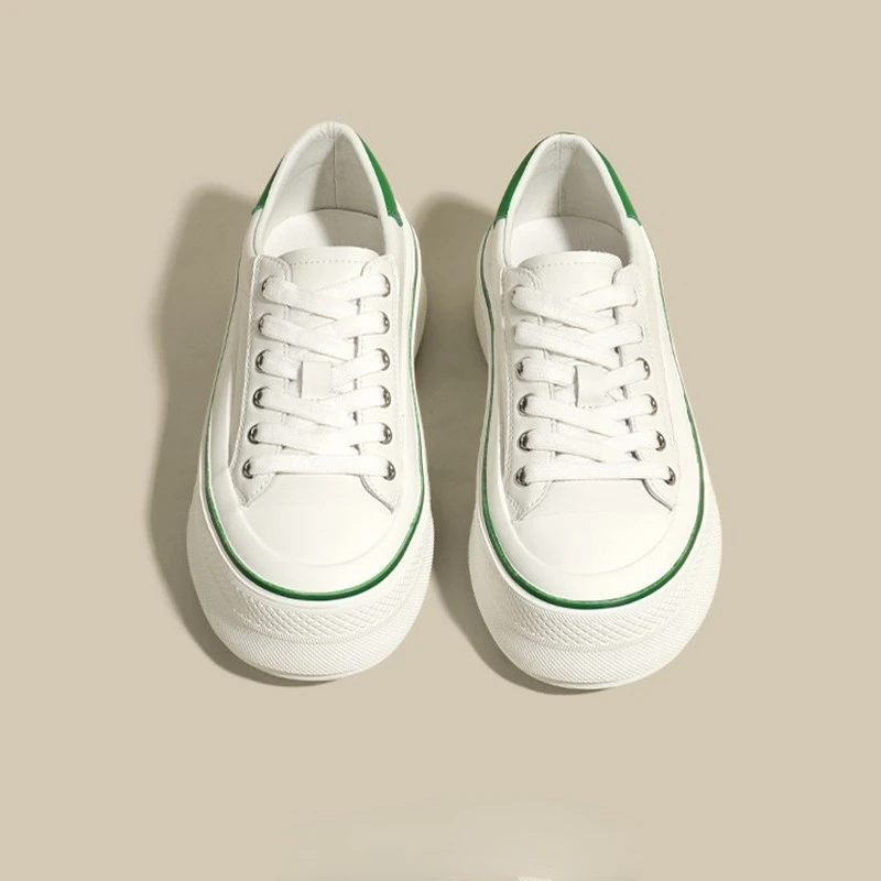 

Women's Leather White Shoes Color-blocked Thick-soled Retro Shoes 2022 Spring and Autumn Sponge Cake Heel Shoes Women's Shoes