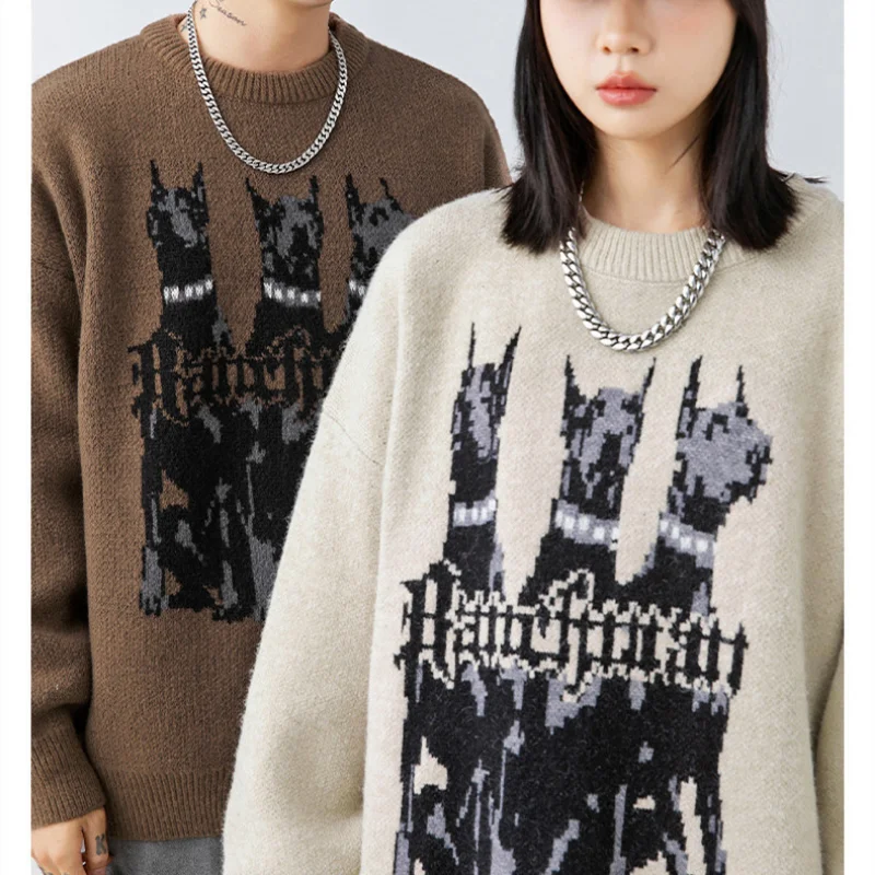 Korean Men's Big Dog Sweater Men's 2022 Autumn Winter New Retro Trendy Knitwear Unisex Pullover Suéteres Jumpers Suéteres Homme