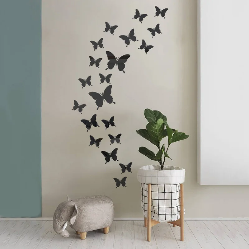 Недорогая зеркальная настенная акриловая 3D наклейка в виде бабочки с