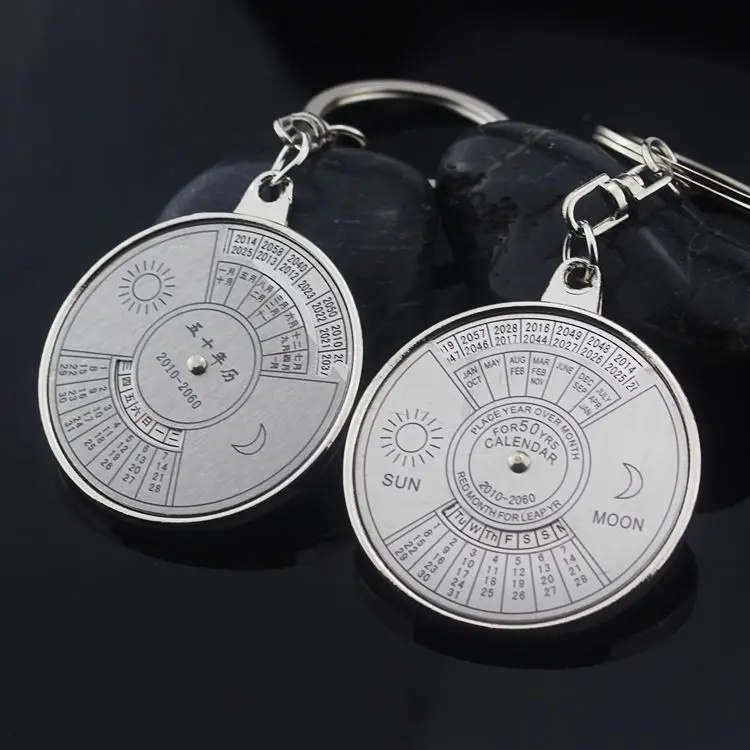 

Silver Color 50 Years Super Perpetual Calendar Key Chains Rings Astrology Keychains Car Bag Pendant Keyring Holder Gift Jewelry