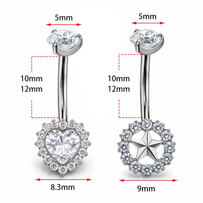 Фото Пирсинг для пупка ZOOR из титана ASTM F136, летний, сексуальный, 14G, в форме звезды и сердца, женское украшение для тела №5