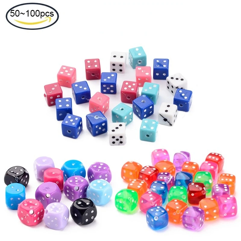 

50-100PCS Chunky Mixed Color Acrylic Dice Beads 7.5-13x7.5-13x7.5-13mm 1-2mm For Jewelry DIY Making Decoration
