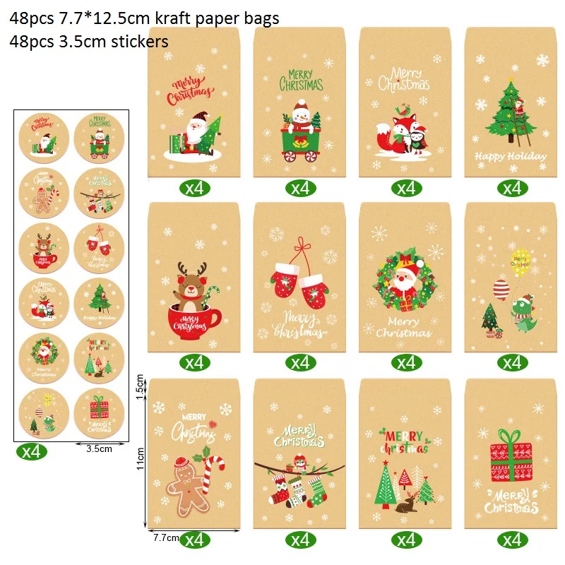 

Наборы крафт-пакетов с наклейками WSGJWED для Нового года 48 шт