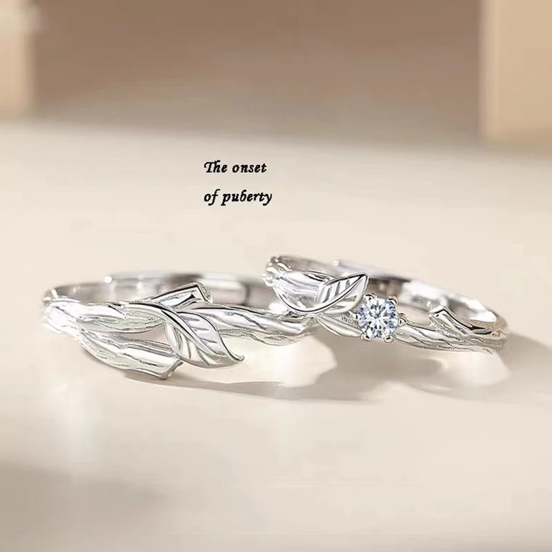 

New hot selling silver color simple zircon flower branch rose couple opening ring gift J699