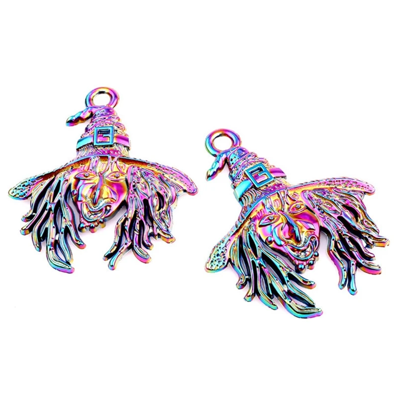 

2pcs/Lot Rainbow Color Witch Sorceress Magician Enchanter Hat Cap Scarecrow Pendant Metal Charms For Jewellery Crafts Wholesale