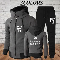 2022 winter trendy mens tracksuit pearly gates printed thick stand collar hoodie and trousers 2 piece casual jogging mens suit