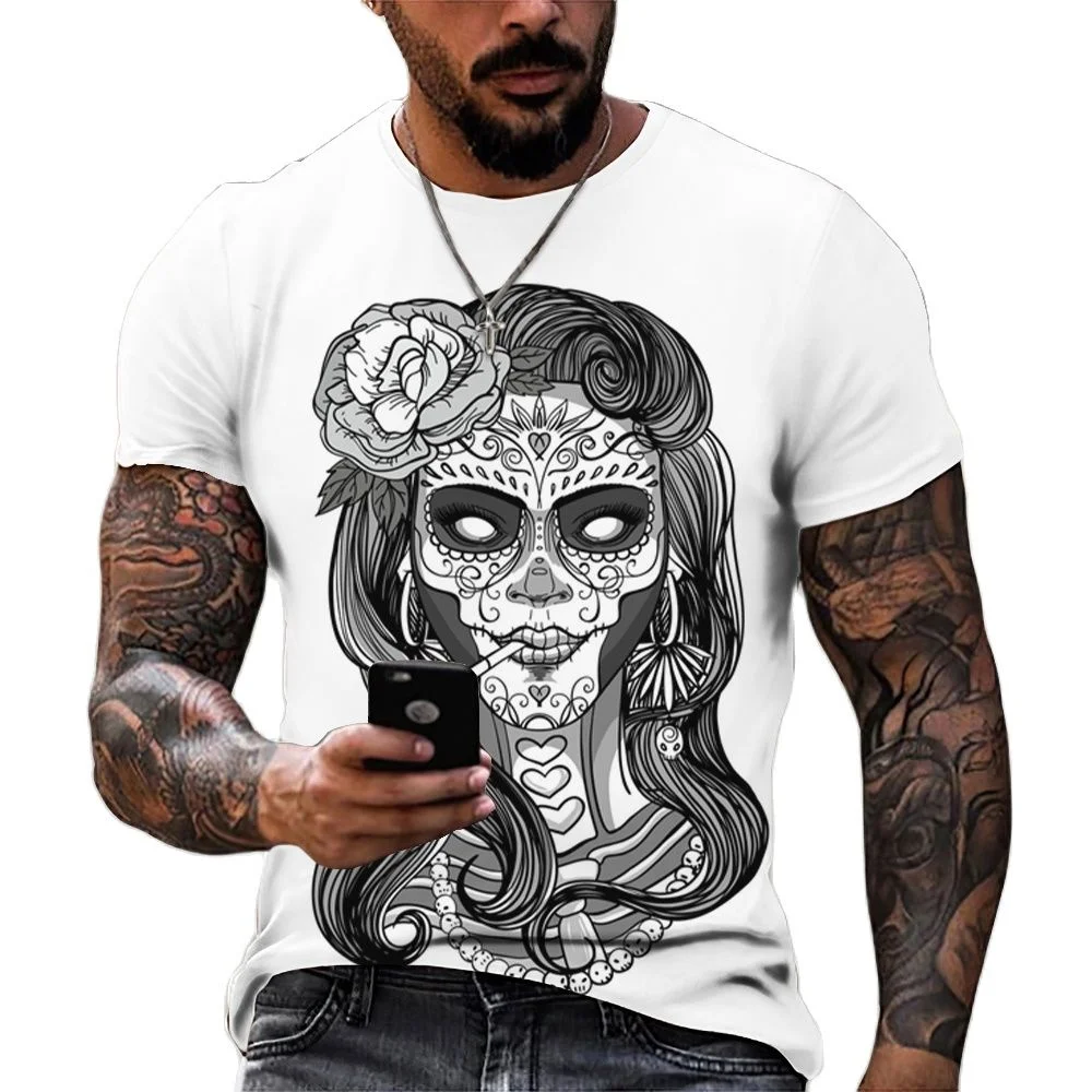 

2023 Mexico T-shirts For Men 3D Skull Print Short Sleeve Tops Día De Muertos Street Hip Hop Oversized Tee Shirt Men Clothing 6xl