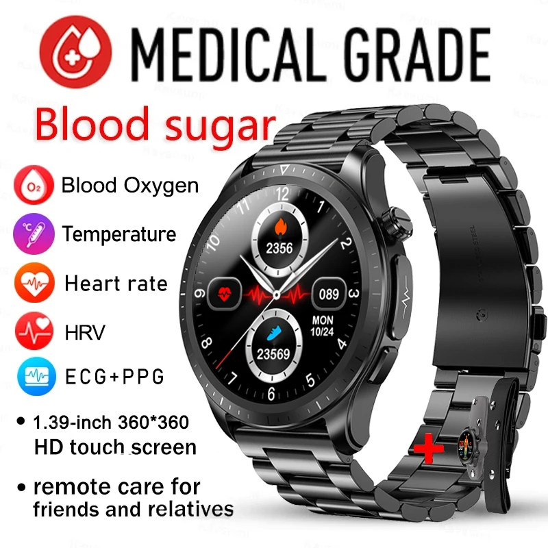

2023 New Blood Glucose Monitor Smart Watch Men Women ECG+PPG Body Temperature Blood Oxygen Heart Rate Health Sport Smartwatch