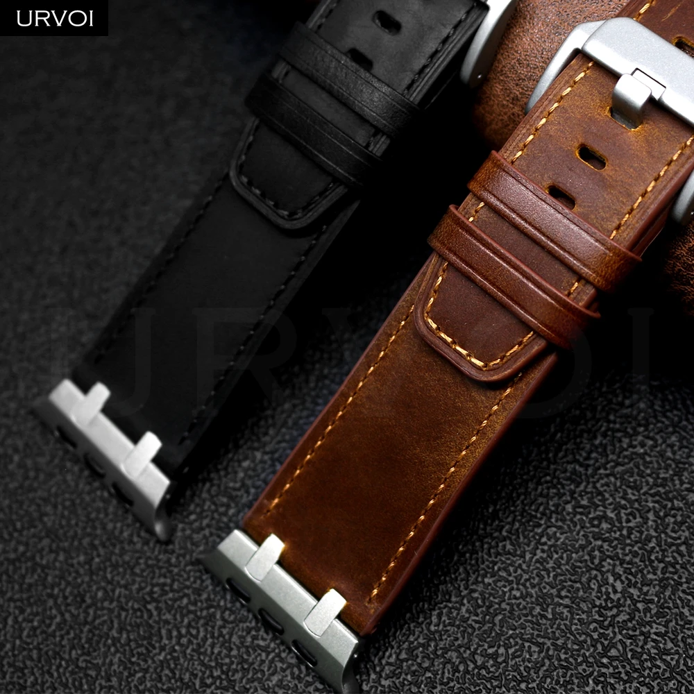 Фото Ремешок URVOI для Apple Watch Ultra 3 2 серии 11 10 9 8 SE, винтажный кожаный ремешок для iWatch, прочный тонкий дизайн, адаптеры AP 49 мм №2