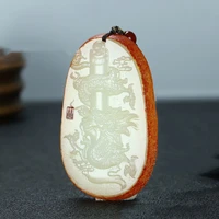 natural yellow hand carved hollow fuzi jade pendant fashion boutique jewelry fuzi necklace gift accessories