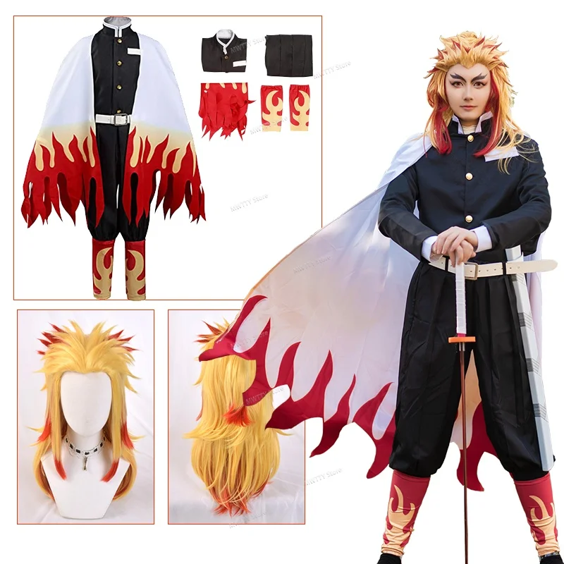 

Anime Demon Slayer Kimetsu no Yaiba Rengoku Kyoujurou Cosplay Costume Kimono Uniform Set Halloween Carnival Clothes
