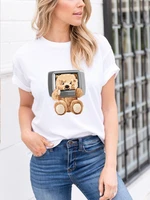 summer womens t shirts funny television bear graphic print clothes top round neck short sleeves casual t shirts ladies tops tee