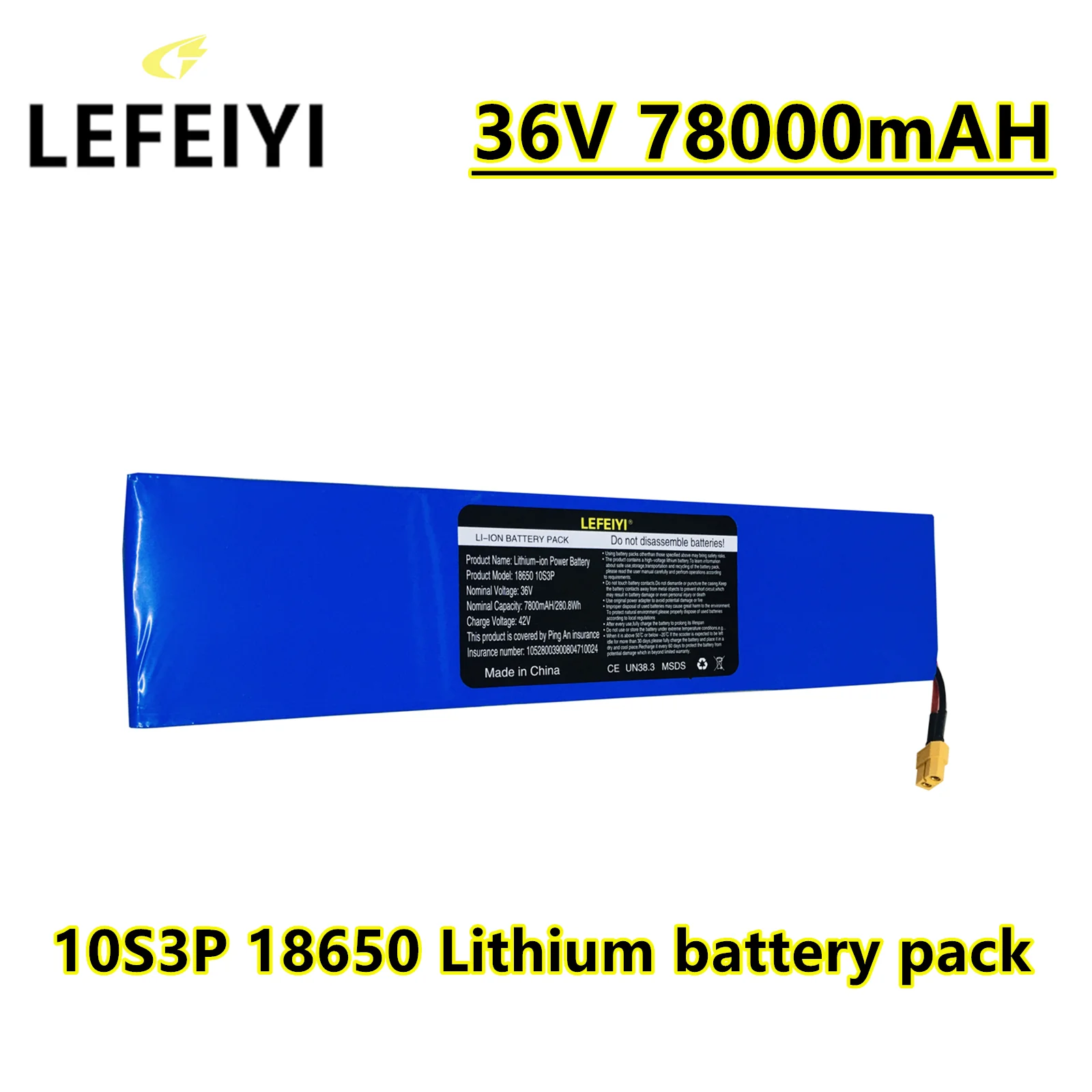 10S3P 36V 7800mAH 18650 Lithium Ion Battery Pack  500W hHigh Power And Large Capacity For 36/42V Motorcycle Scooter