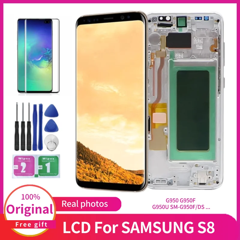

100% Оригинальный S8 ЖК-дисплей для Samsung Galaxy S8 дисплей G950 G950F SM-G950F/DS с рамкой 5,8 "AMOLED сенсорный экран дигитайзер Ремонт