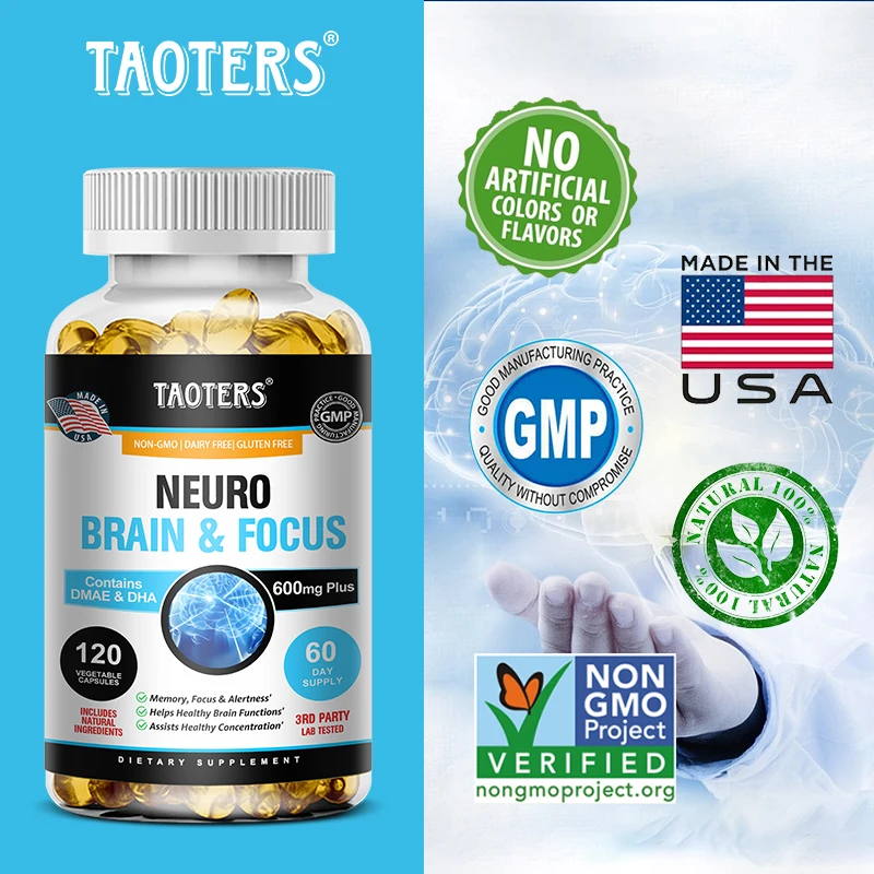 

Taoters Brain & Focus Capsules - Brain Aid Supplements | Memory, Focus, Concentration | Promotes Brain, Vision, Heart Health