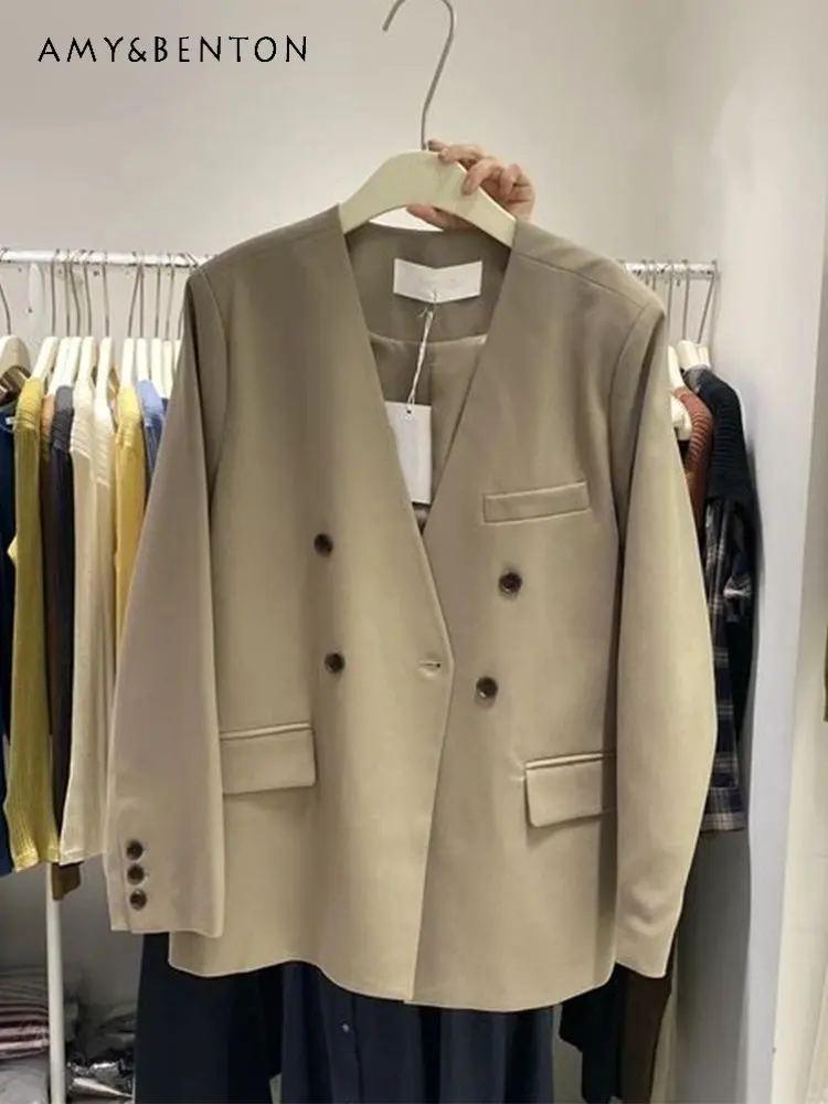

Women's Design Sense Suit Jacket Niche Small Spring and Autumn New Loose Casual V-neck Suit Coat Ladies Luxury Suit Jacket