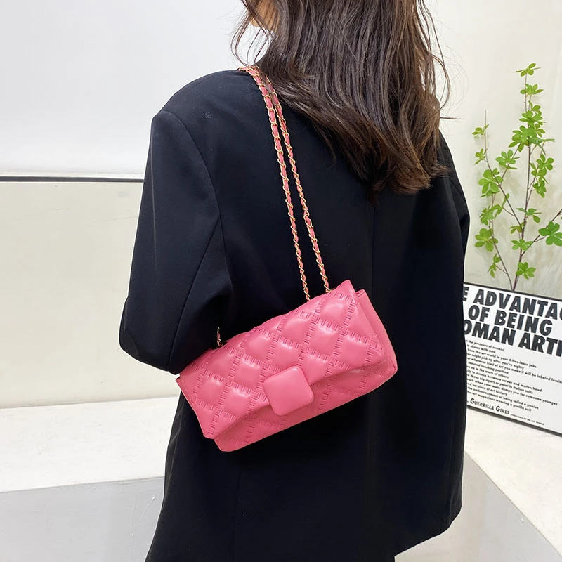 Women's Messange Bag Chain Diamond Lattice PU Leather Magnetic Buckle Adjustable Strap 7Color Optional 2023 New Women Handbags