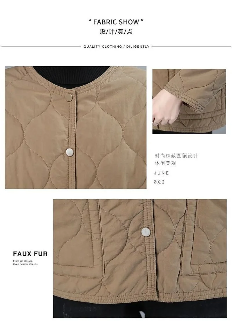 Женское однотонное стеганое пальто без воротника с хлопковой подкладкой