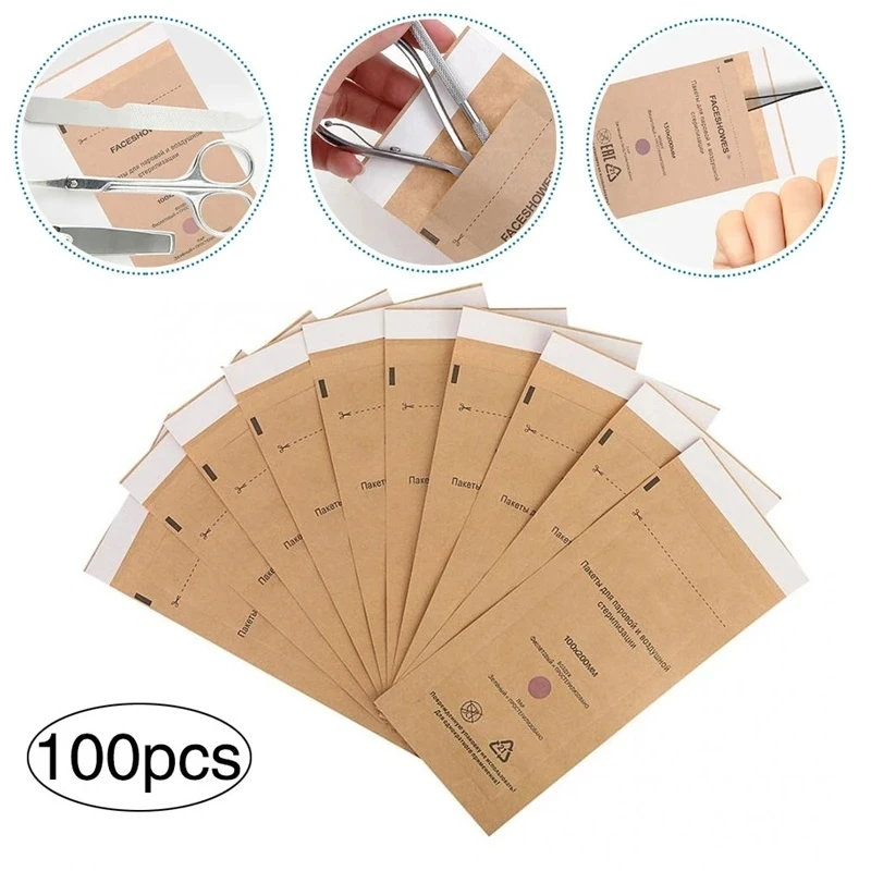 

50/100Pcs Disposable Nail Sterilizer Bag Manicure Kraft Bags Dry Heat Nail Art Tools Equipment Disinfection Machine Accessories