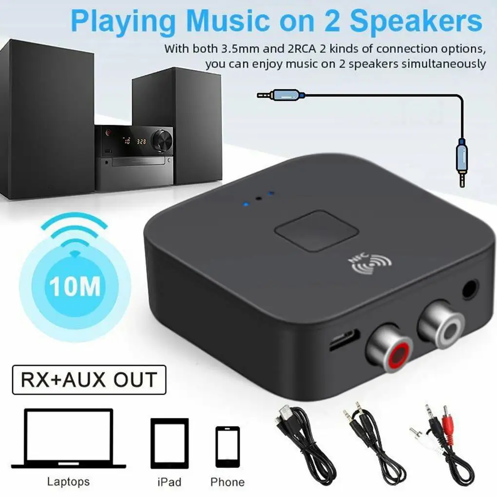 

Bluetooth 5.0 RCA Audio Receiver APTX 3.5mm AUX Jack Music Wireless Bluetooth Adapter with NFC for Car TV Computer Speakers