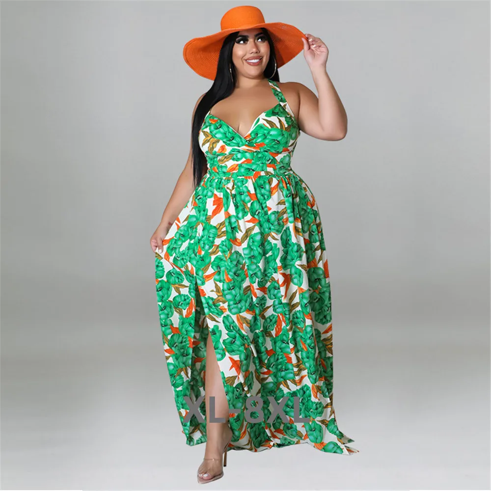 Plus Size Dresses for Women Clothing Summer Holiday Bandage Open Back Elegant Beach New Maxi Dress Who 3xl 4xl 5xl 6xl
