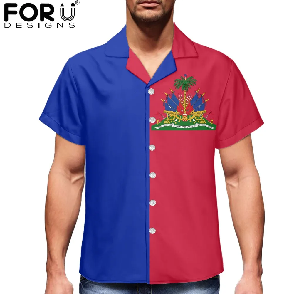 

Мужская рубашка с принтом флага Гаити FORUDESIGNS, рубашки с рукавами, гавайская рубашка, Мужская одежда, летняя одежда для пар