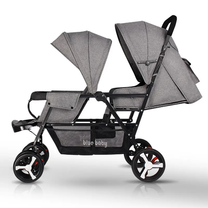 Twin baby stroller can sit, recline and lightly fold the second child artifact newborn double stroller