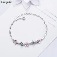 fanqieliu s925 stamp zircon bracelet for woman vintage flower chain link bangles girl luxury jewelry gift fql22129