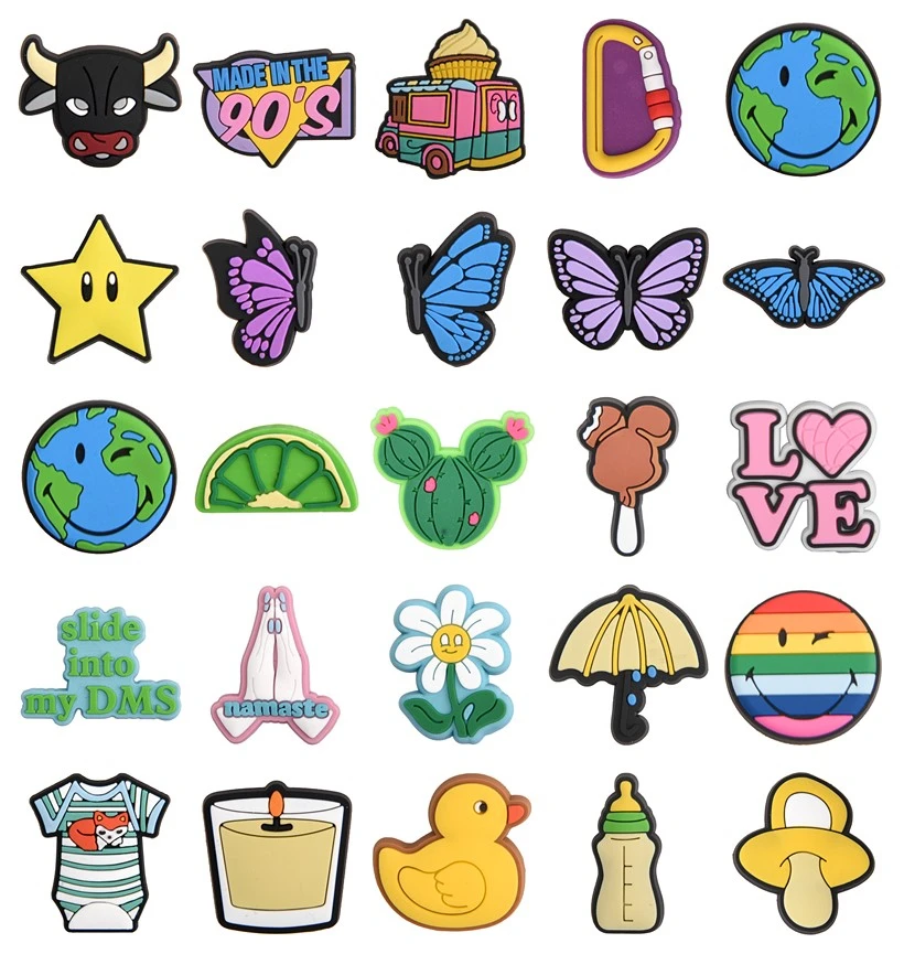 

Hot Sale New Cartoon Charms Baby Duck Smiley Butterfly Ornaments Shoe Decoration Cute Garden Croc Accessories Buckle Kids Gift