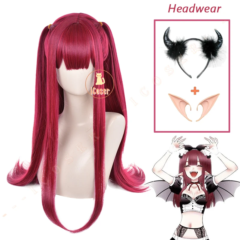 

Anime My Dress Up Darling Marin Kitagawa Cosplay Wig Red Long Hair Rizu Kyun Devil Headwear Cos Sono Bisque Doll Wa Koi Wo Suru