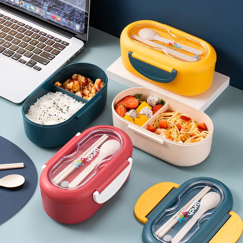 

Microwave Lunch Box Children Student Bento Box With Spoons or Chopsticks Leakproof Portable Food Storage Container Lunch Bag