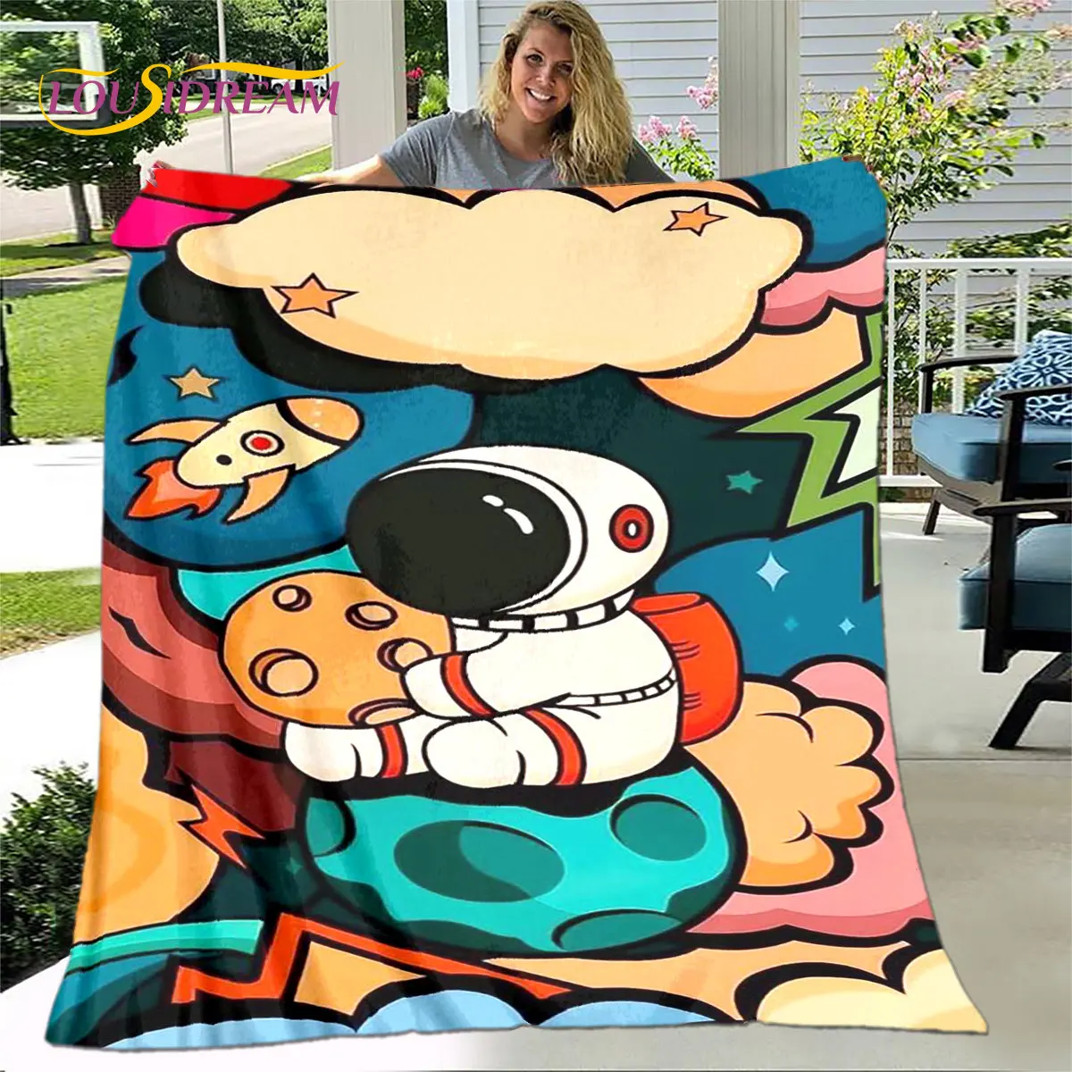 

Child Cartoon Astronaut Outer Space Blanket,Flannel Blanket Throw Blanket,Soft Warm Blanket for Living Room Bedroom Sofa Gift