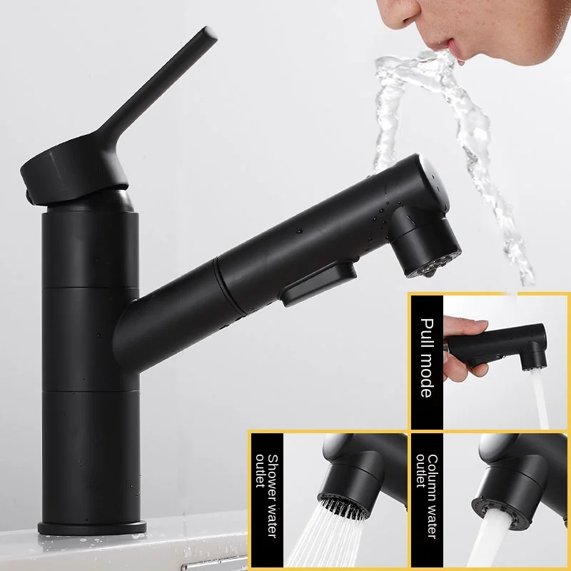 

Черный Выдвижной Смеситель для ванной комнаты, Поворотный Смеситель для горячей и холодной воды, полностью медный смеситель для раковины, а...