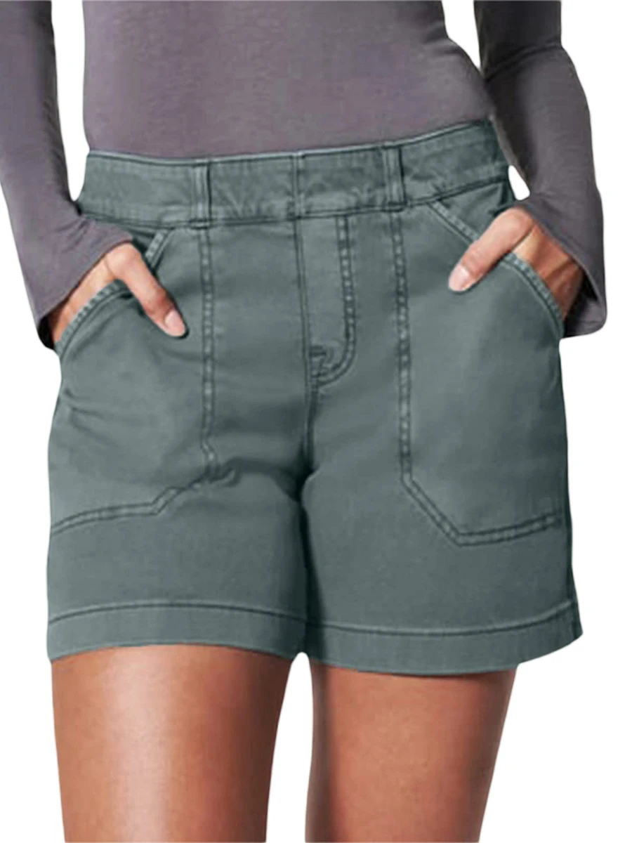 

Женские Эластичные Саржевые походные шорты стандартного кроя с карманами-удобные и стильные шорты-бермуды для лета, повседневные и