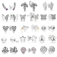lr full zirconia 100 925 silver stud earrings for woman girl party daily wearing leaf butterfly piercing ear sleeping earring