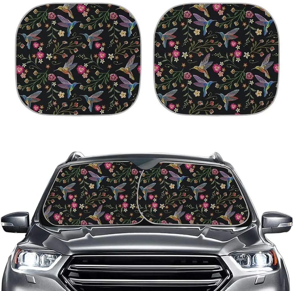 

Chinese Style Beautiful Magpie Flower and Bird Windshield Sun Shade for Car Truck SUV 2 Piece Foldable Sun Visor Shade