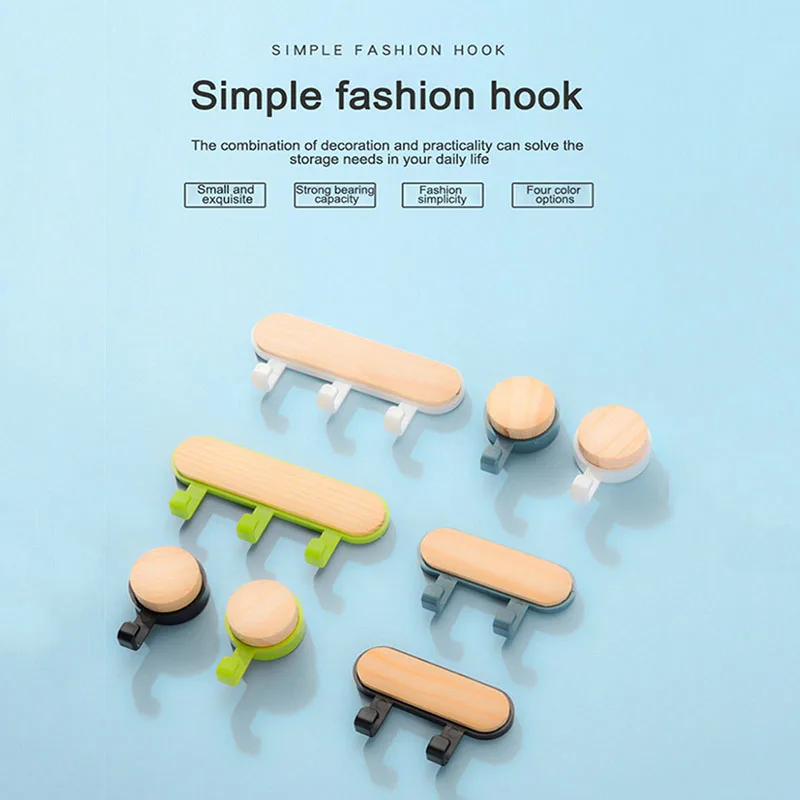 

2pcs Wooden Hooks Self Adhesive Door Wall Hangers Hooks Key Holder Towel Hat Storage Racks Wall Organizer Kitchen Home Decor