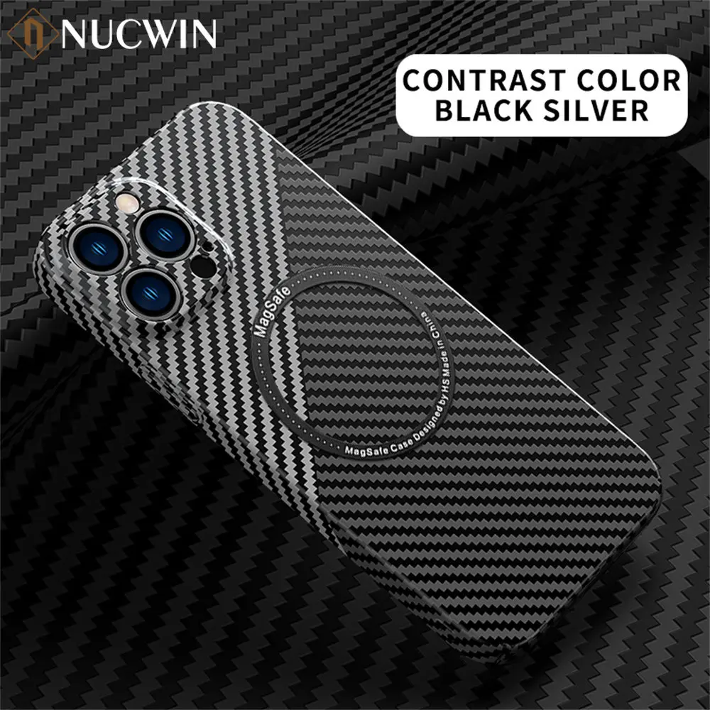 

For iPhone 14 Pro Carbon Fiber Texture Stitching Magsafe Magnetic Attraction Case For iPhone 13 12 11 Pro Max Shockproof Cover
