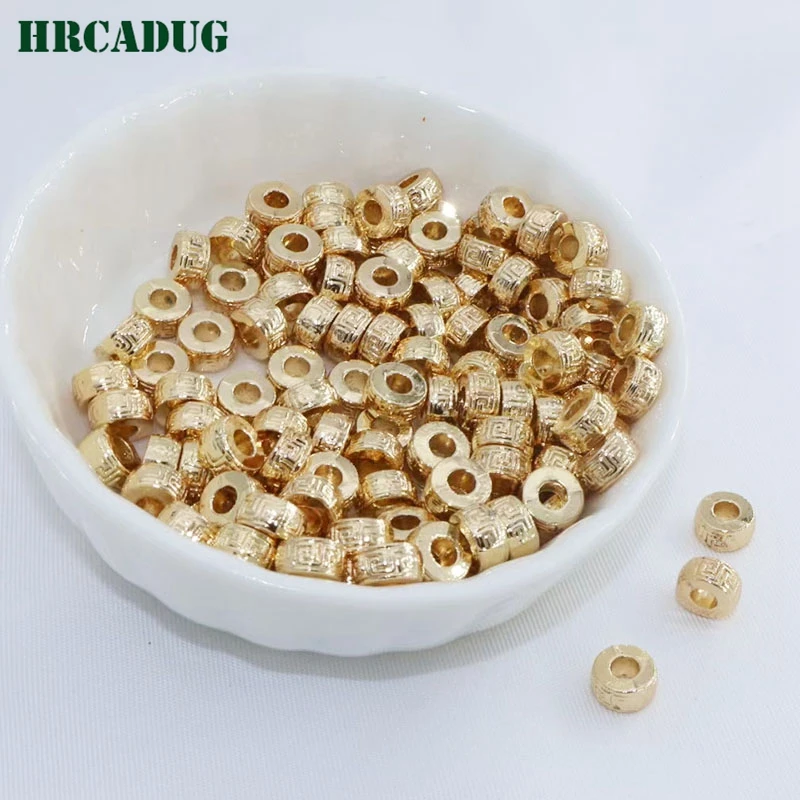 6.5mm Jewelry Bead 18K Gold Plated Brass Metal Large Hole Spacer Beads DIY Accessories Findings Separating For Beads Wholesale