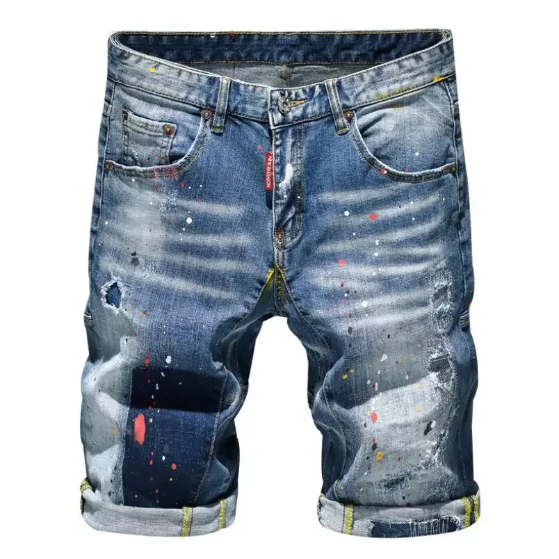 2022New Summer Denim Shorts Black Holes Short Jeans Good Quality Men Fit Casual Jeans Shorts New Fashion Male High Streetwear Je